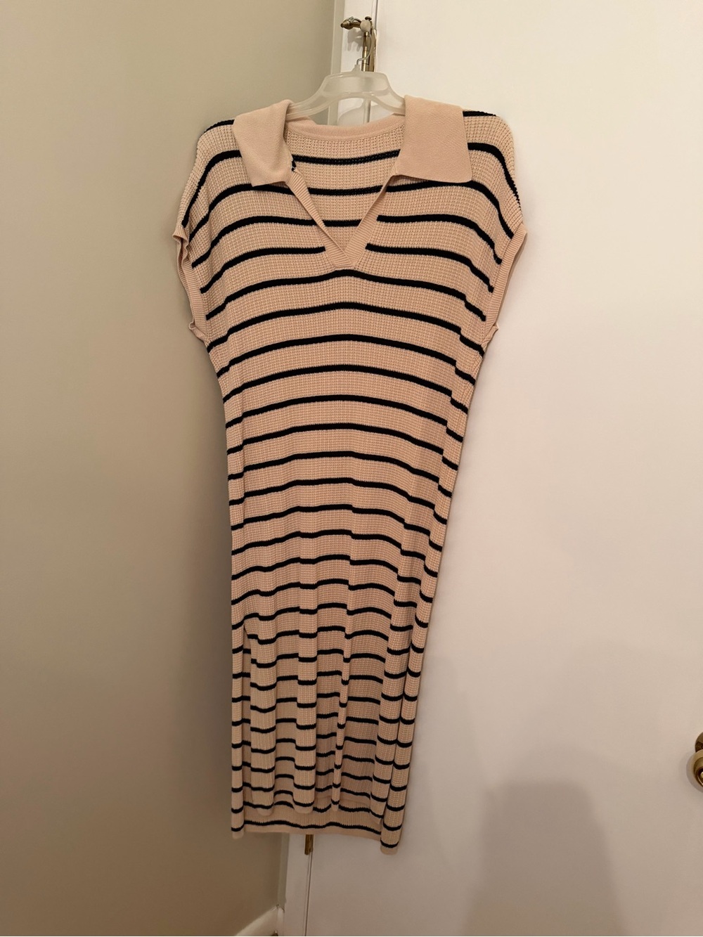 Striped Knit Polo Midi Dress
